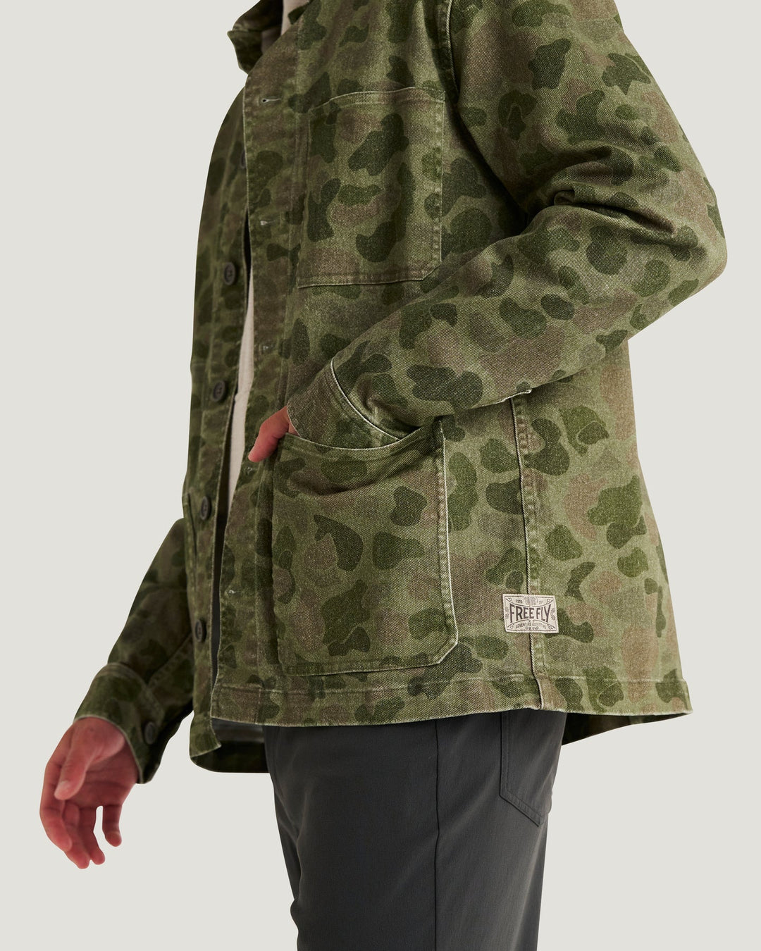 Free Fly Folly Twill Chore Coat: Vintage Camo Oil Green