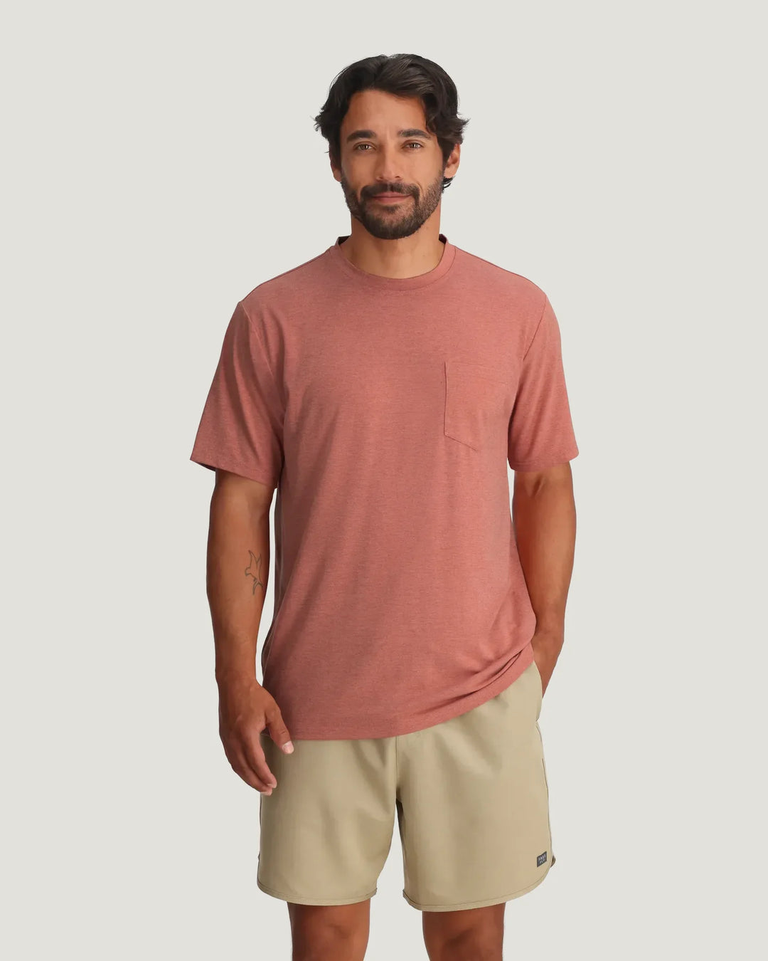 Free Fly Men's Bamboo Flex Pocket Tee: Heather Red Clay