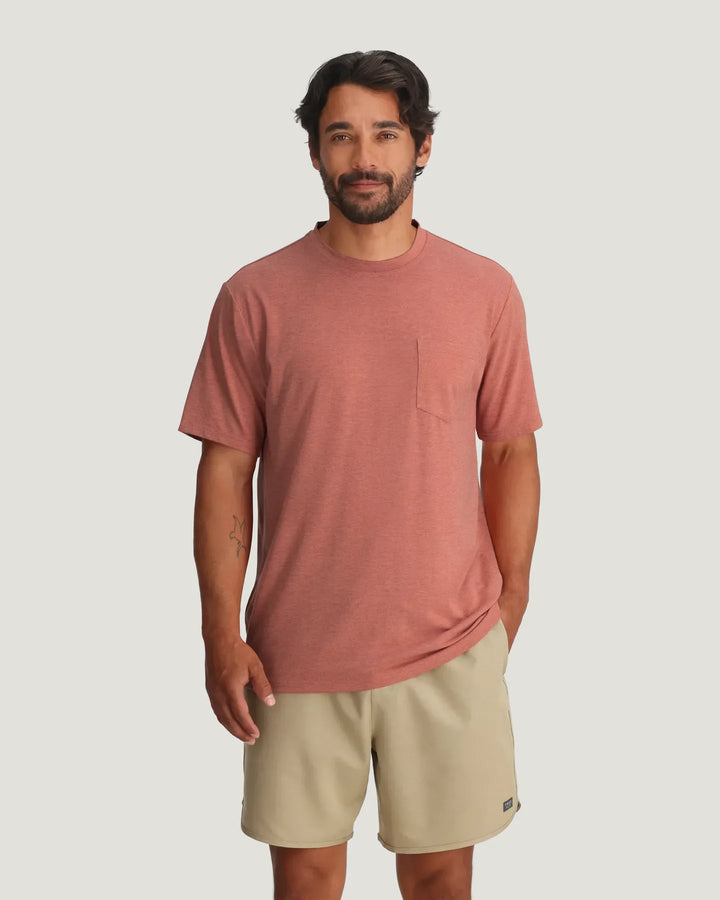Free Fly Men's Bamboo Flex Pocket Tee: Heather Red Clay