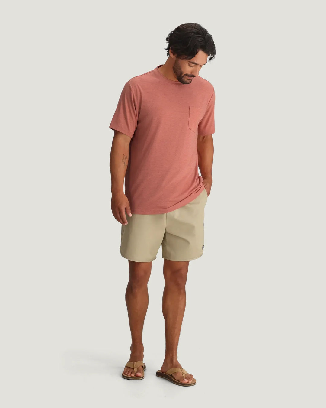 Free Fly Men's Bamboo Flex Pocket Tee: Heather Red Clay