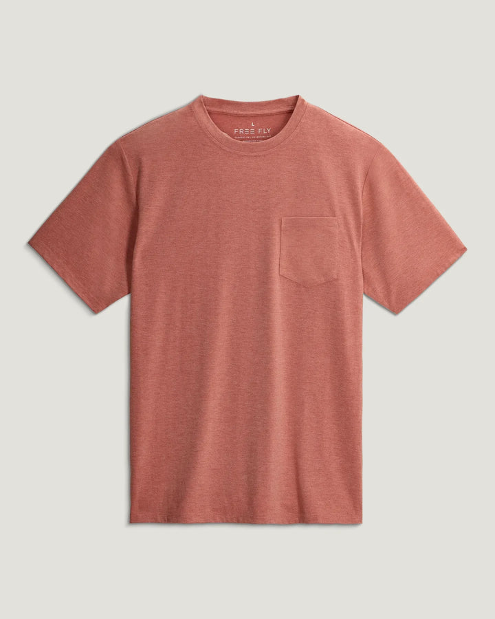 Free Fly Men's Bamboo Flex Pocket Tee: Heather Red Clay