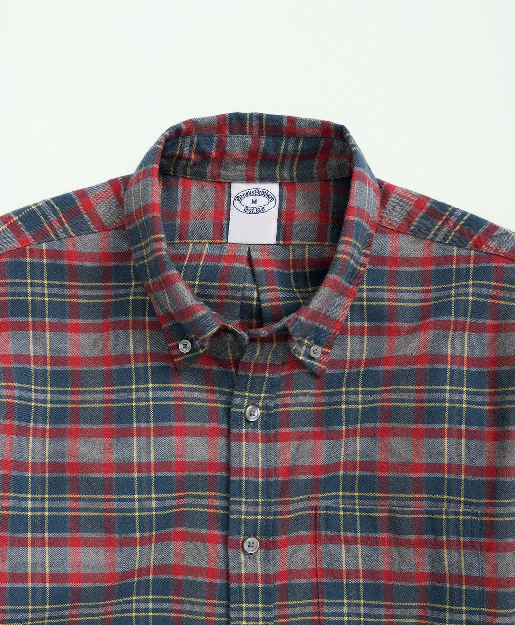 Brooks Brothers Portuguese Flannel Polo Button Down Collar Plaid Shirt: Heather Grey