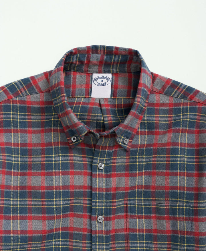 Brooks Brothers Portuguese Flannel Polo Button Down Collar Plaid Shirt: Heather Grey