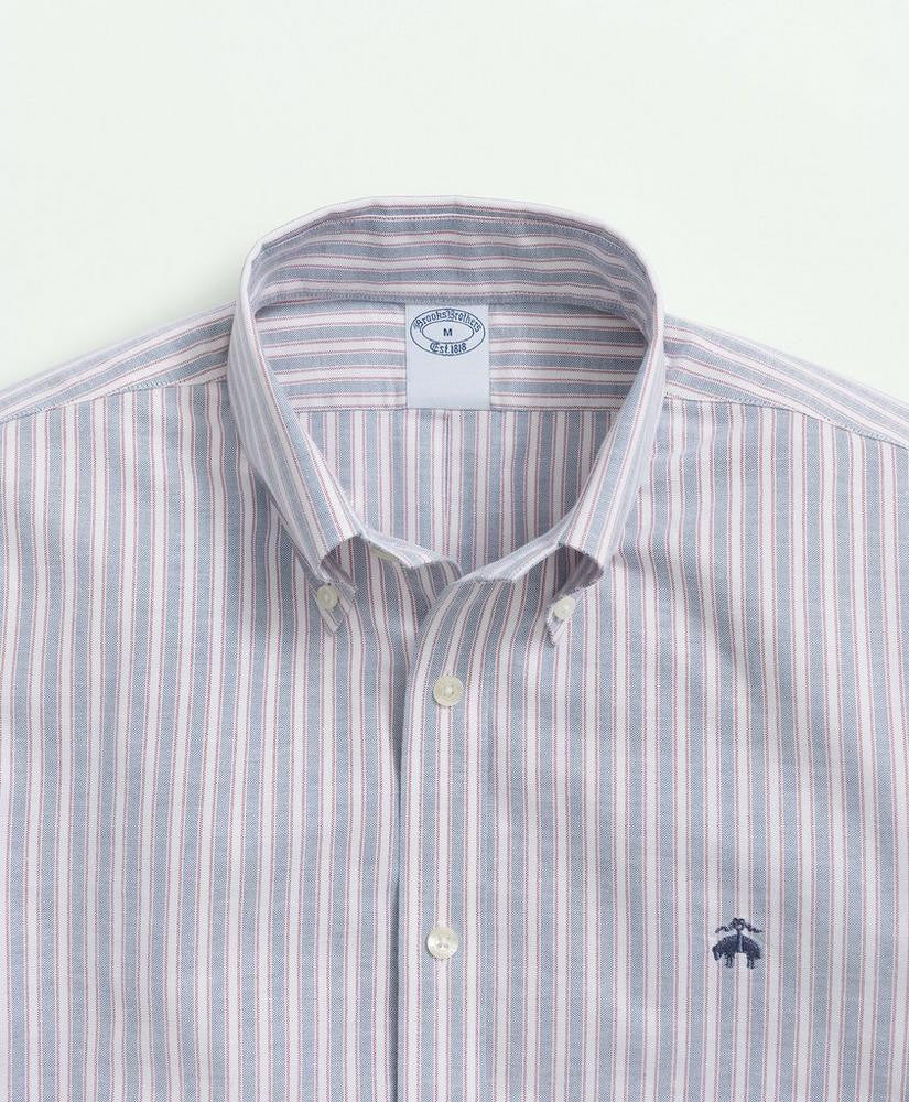 Brooks Brothers Stretch Cotton Non-Iron Oxford Polo Button-Down Collar Outline Striped Shirt: Navy