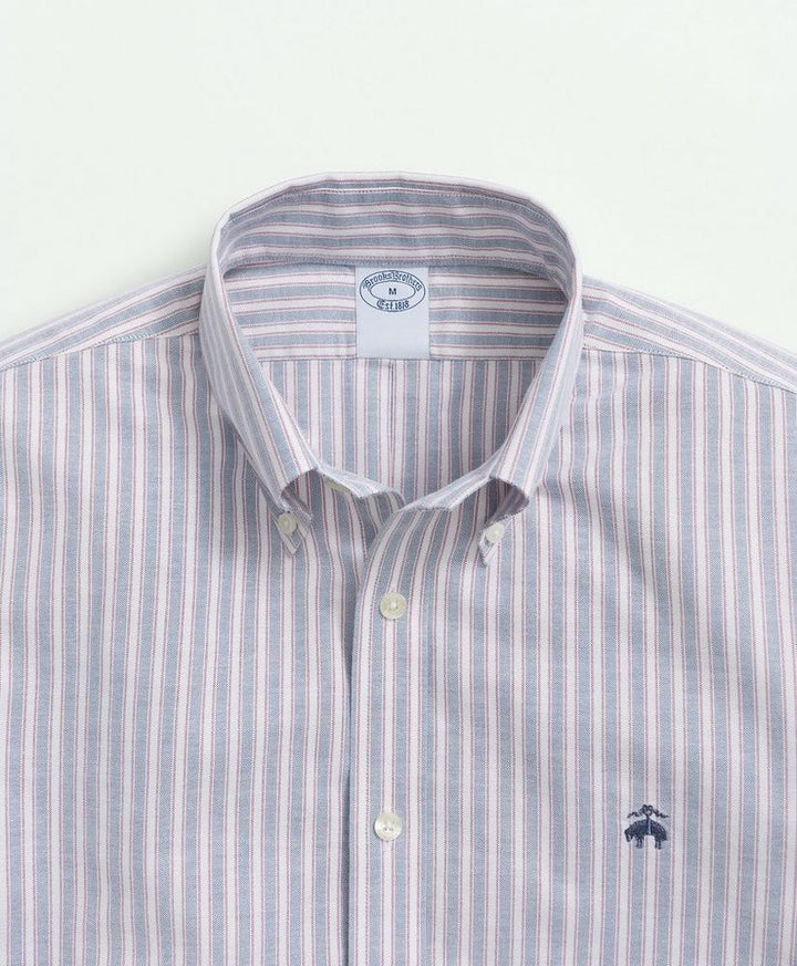 Brooks Brothers Stretch Cotton Non-Iron Oxford Polo Button-Down Collar Outline Striped Shirt: Navy