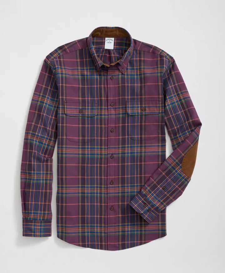 Brooks Brothers Regular Fit Cotton-Cashmere Sport Shirt in Plaid Flannel: Dark Purple