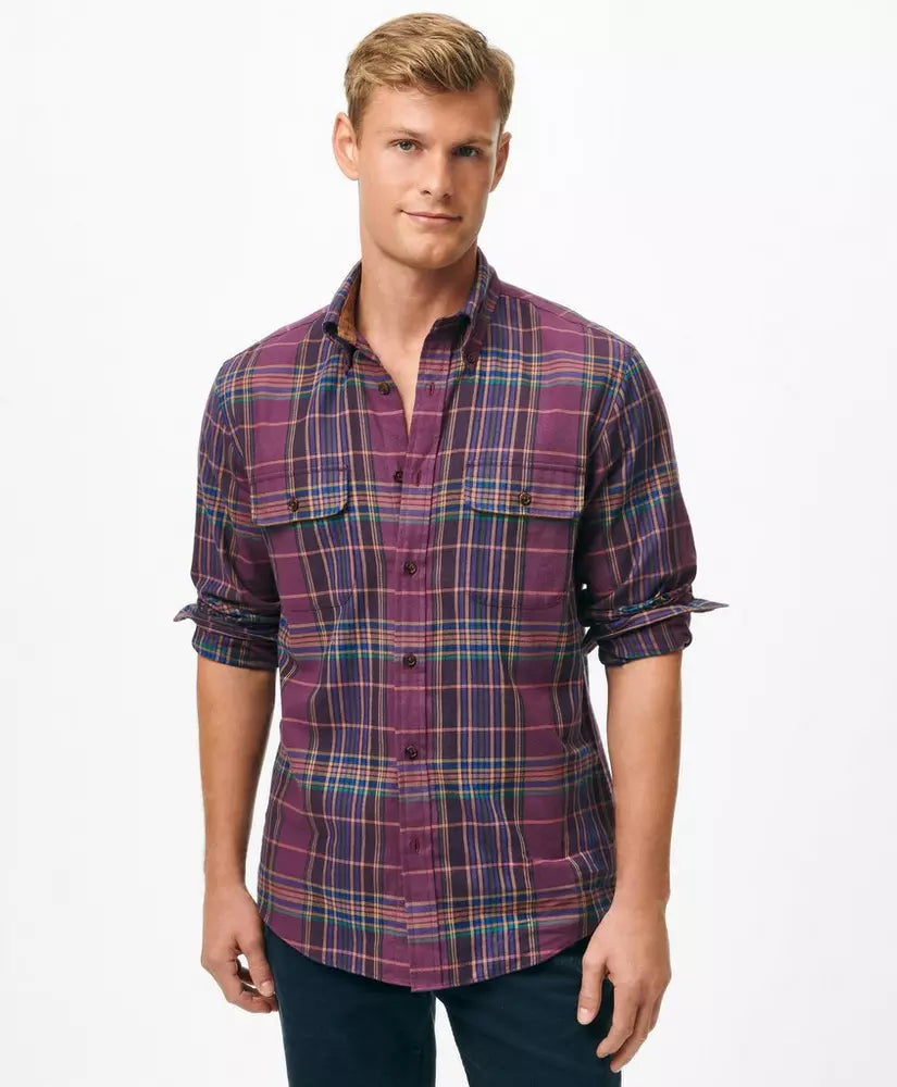 Brooks Brothers Regular Fit Cotton-Cashmere Sport Shirt in Plaid Flannel: Dark Purple