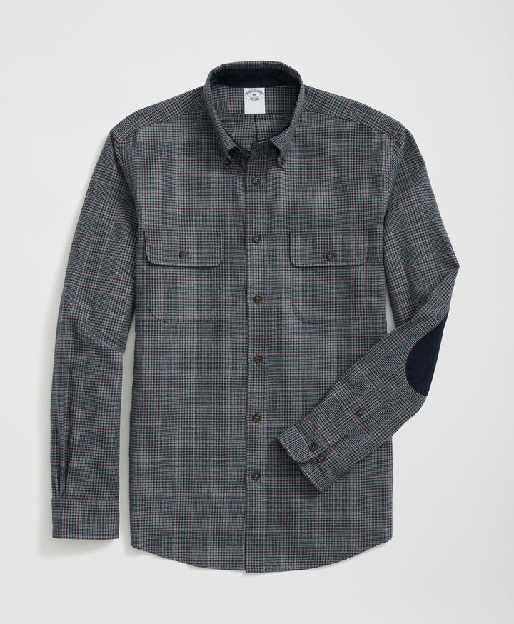 Brooks Brothers Regular Fit Cotton-Cashmere Sport Shirt in Checked Flannel: Grey