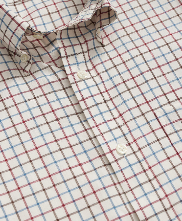 Brooks Brothers Luxe Cotton Twill Polo Button Down Collar Windowpane Shirt: Ivory