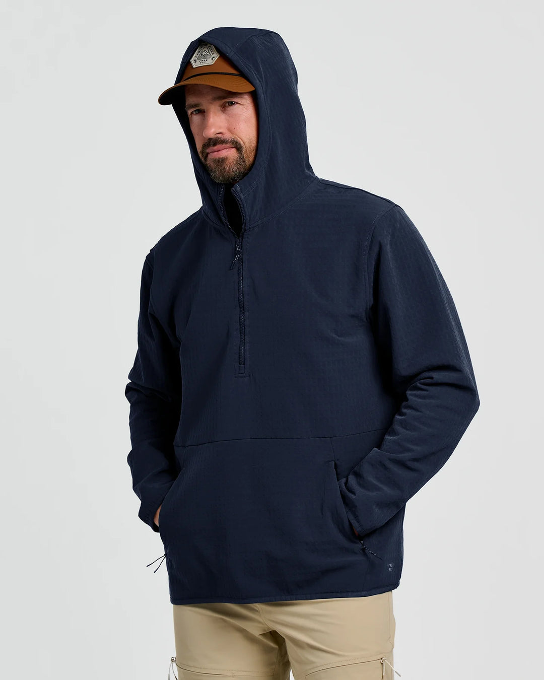 Free Fly Men's Gridback Fleece Anorak Hoodie: Deep Navy