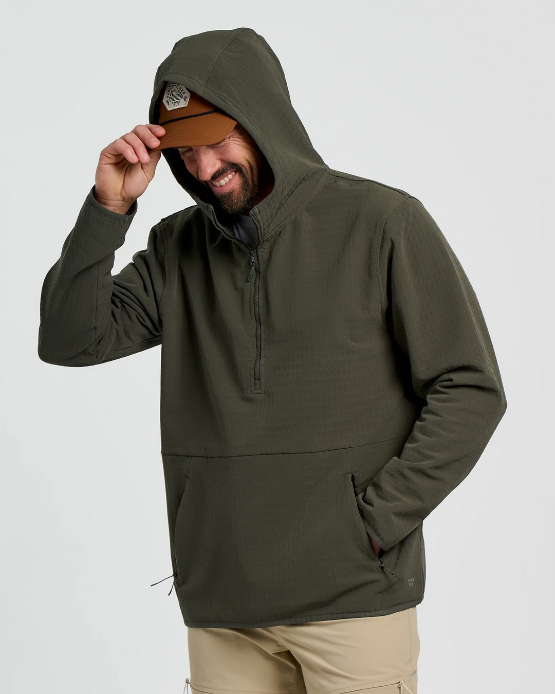 Free Fly Men's Gridback Fleece Anorak Hoodie: Dark Forest