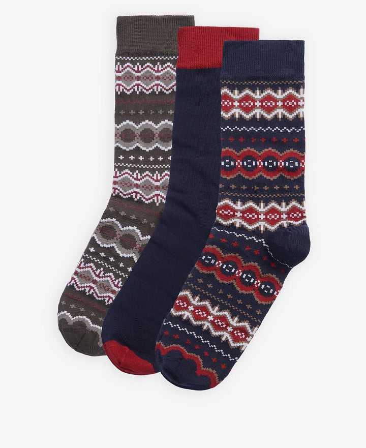 Barbour Fairisle Sock Gift Box: Cranberry/Classic Black Slate Mix