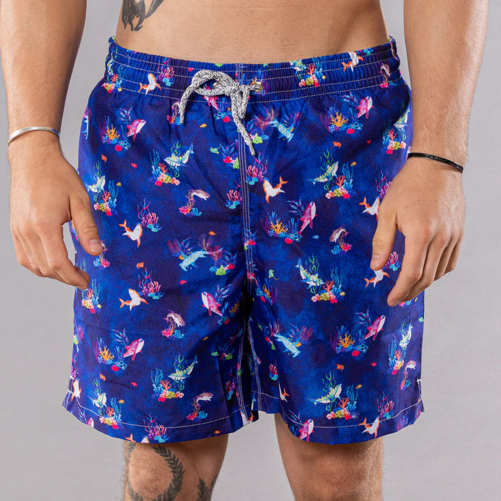 Michael's Tropical Reef Swim Trunks w/ Cyclist Liner: Blue