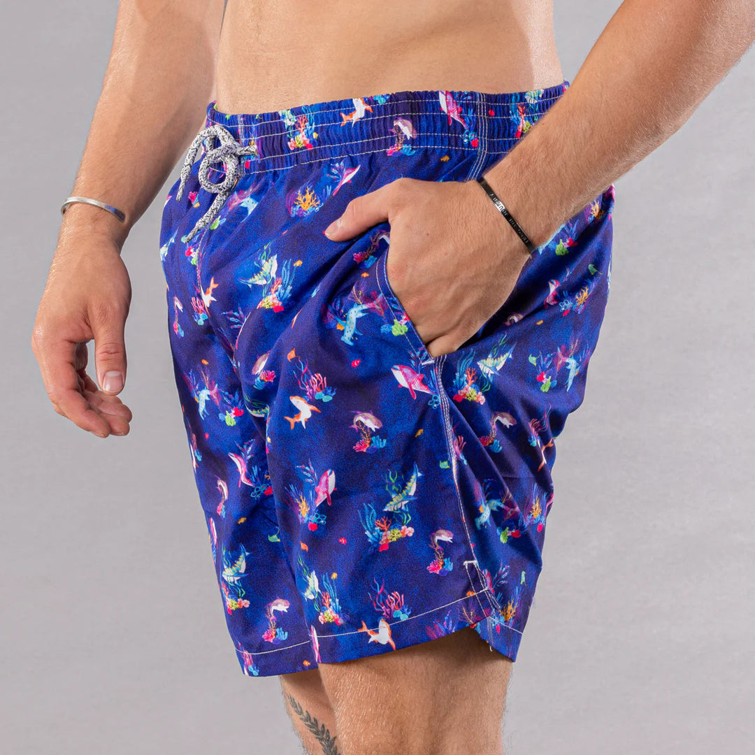 Michael's Tropical Reef Swim Trunks w/ Cyclist Liner: Blue