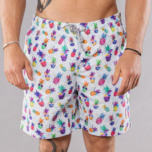 Michael's Funky Pineapples Swim Trunks w/ Cyclist Liner: White