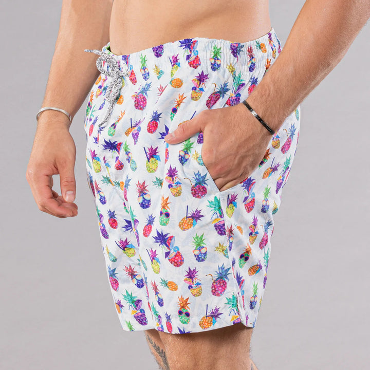 Michael's Funky Pineapples Swim Trunks w/ Cyclist Liner: White