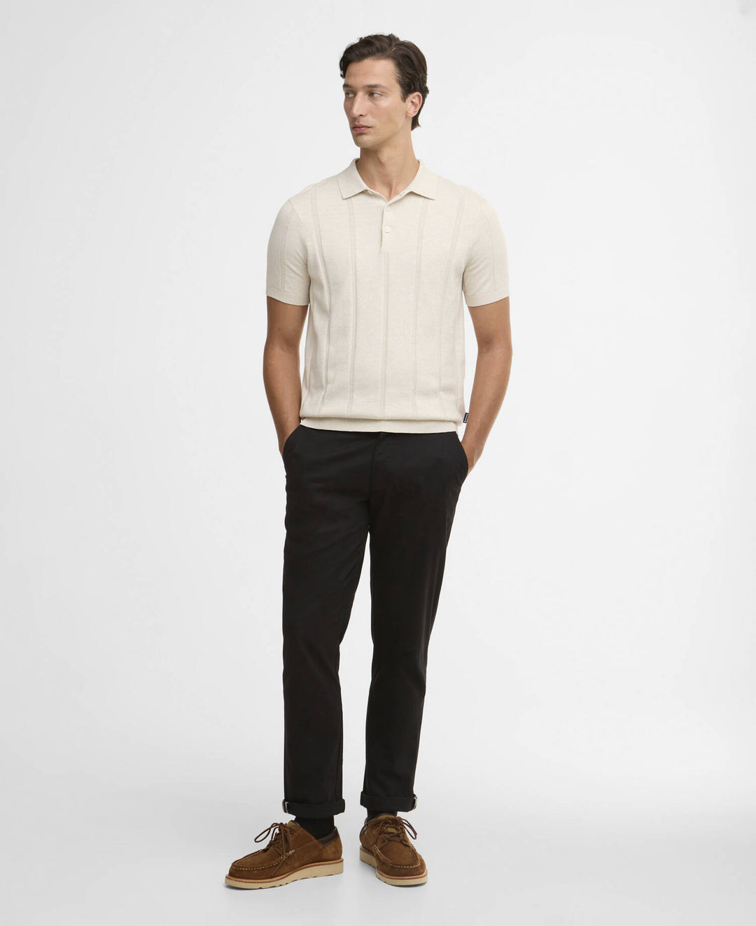 Barbour Wellburn Knitted Polo Shirt: Oatmeal
