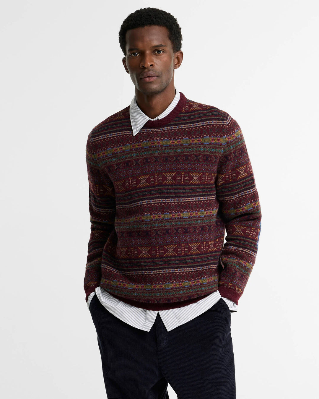 Barbour Dalehead Fair Isle Crew Neck Jumper: Wine