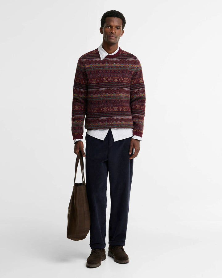 Barbour Dalehead Fair Isle Crew Neck Jumper: Wine