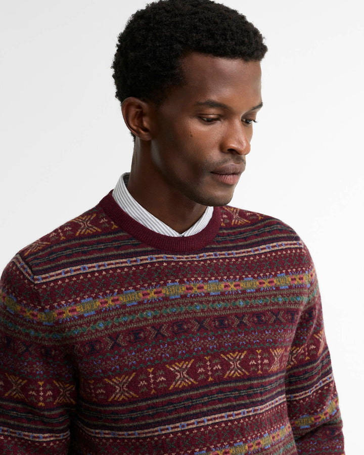 Barbour Dalehead Fair Isle Crew Neck Jumper: Wine