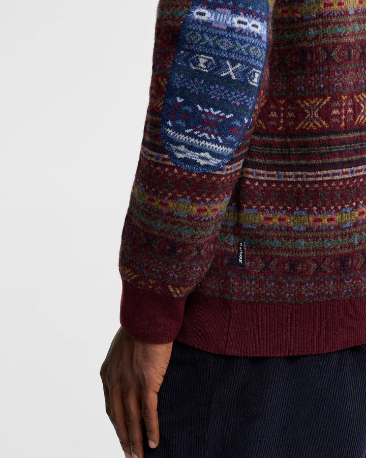 Barbour Dalehead Fair Isle Crew Neck Jumper: Wine