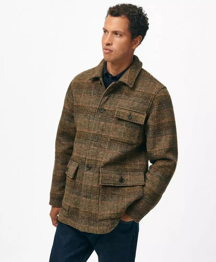 Brooks Brothers Wool-Blend Plaid Walking Coat: Olive