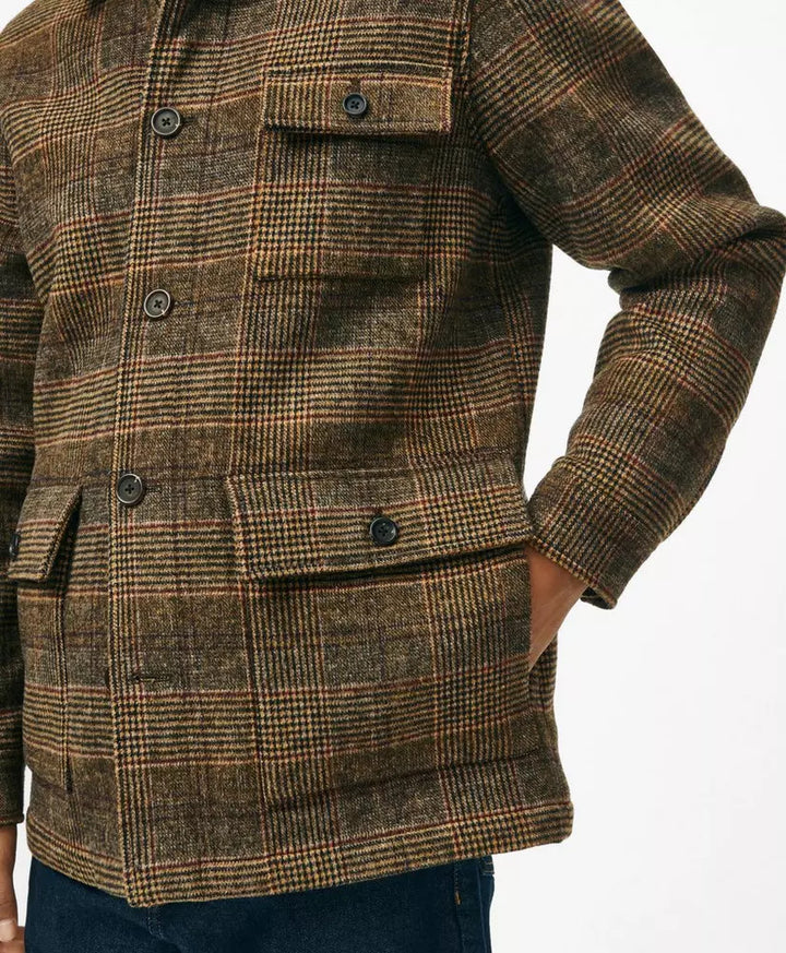 Brooks Brothers Wool-Blend Plaid Walking Coat: Olive