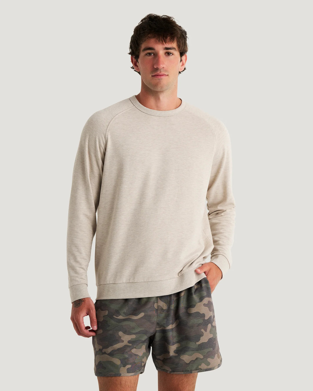Free Fly Men's Bamboo Lightweight Fleece Crew: Heather Desert Tan