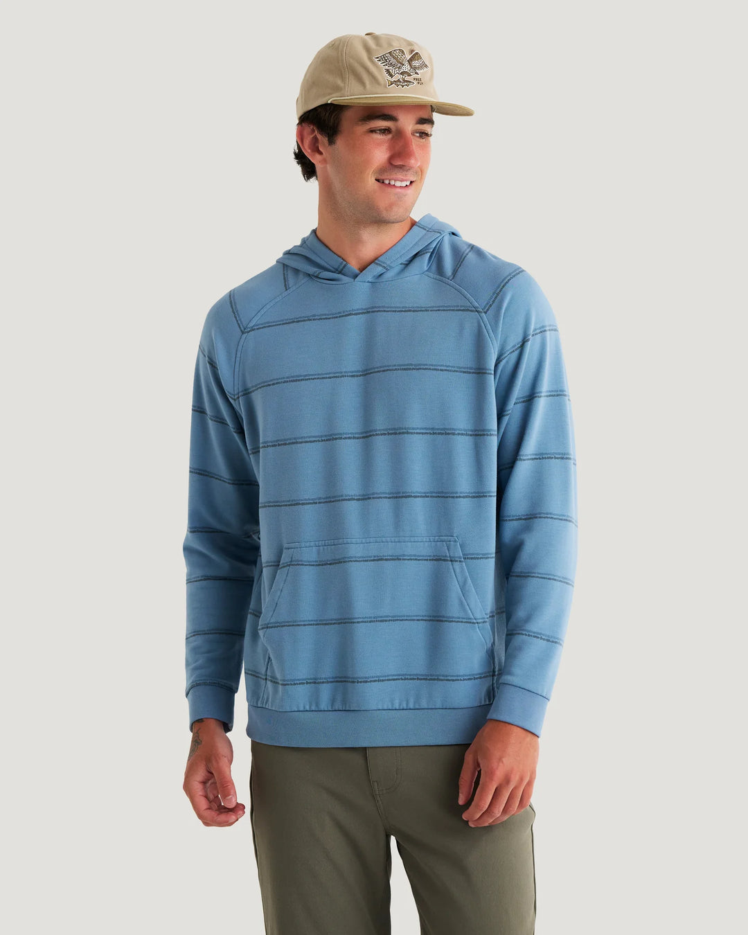 Free Fly Men's Bamboo Lightweight Fleece Hoodie: Dash Double Stripe Windward Blue