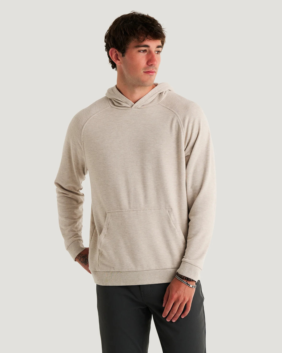 Free Fly Men's Bamboo Lightweight Fleece Hoodie: Heather Desert Tan