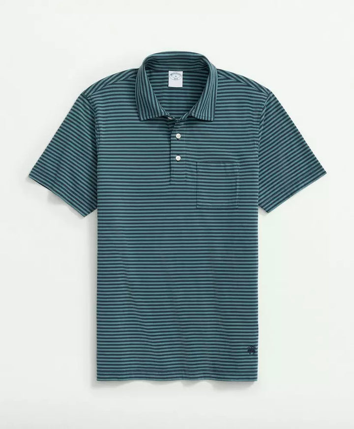 Brooks Brothers Vintage Washed Cotton Feeder Stripe Polo Shirt