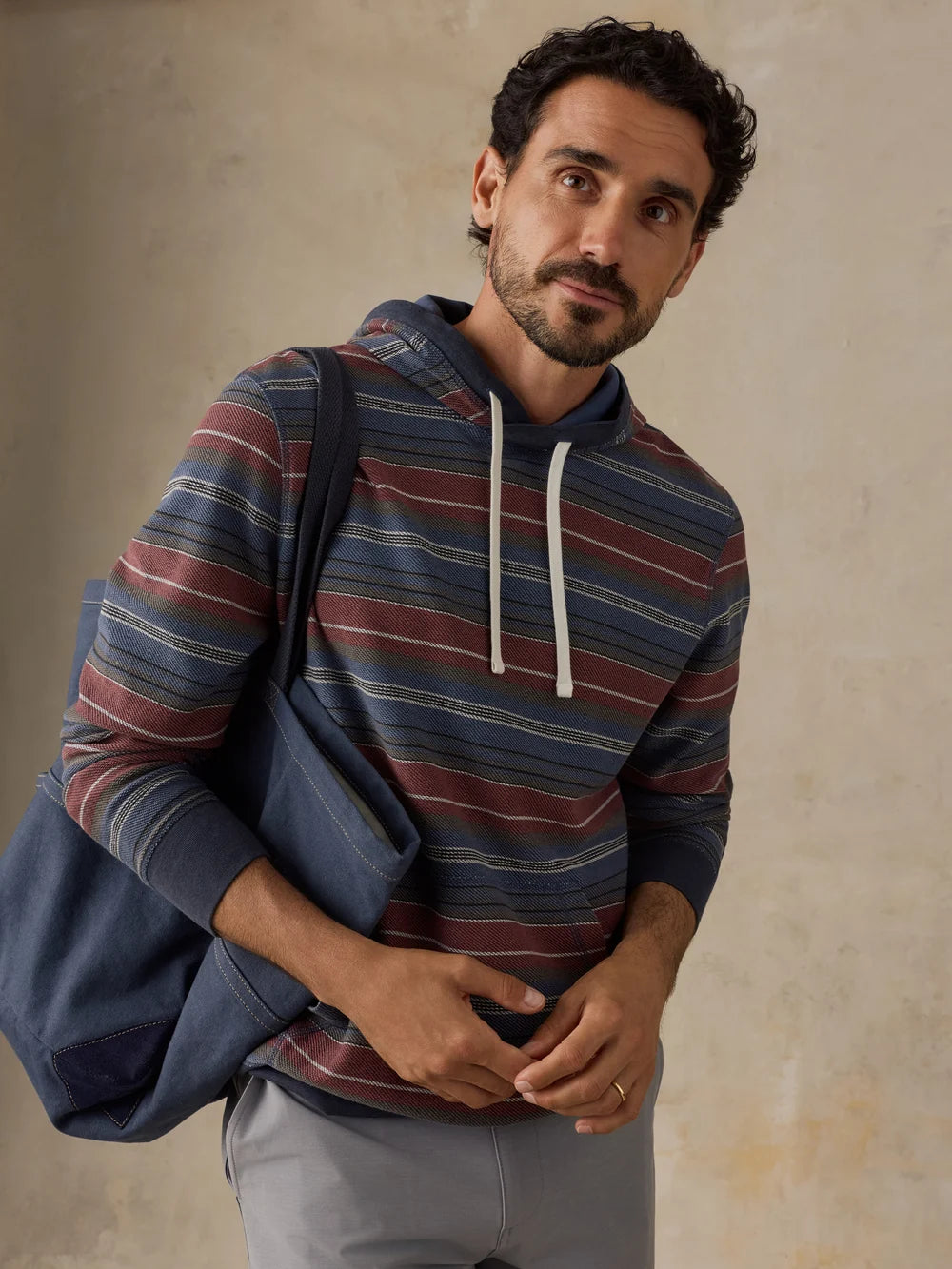 Faherty Men's Byron Bay Hoodie: Nighttime Cherry Stripe