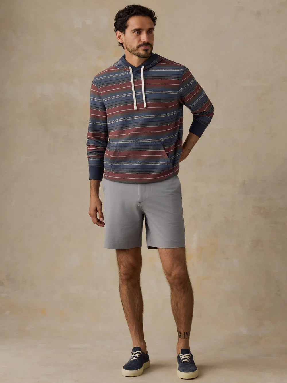 Faherty Men's Byron Bay Hoodie: Nighttime Cherry Stripe