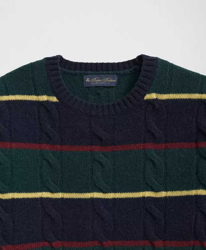 Brooks Brothers Archive Cable Striped Sweater in Merino Wool: Navy