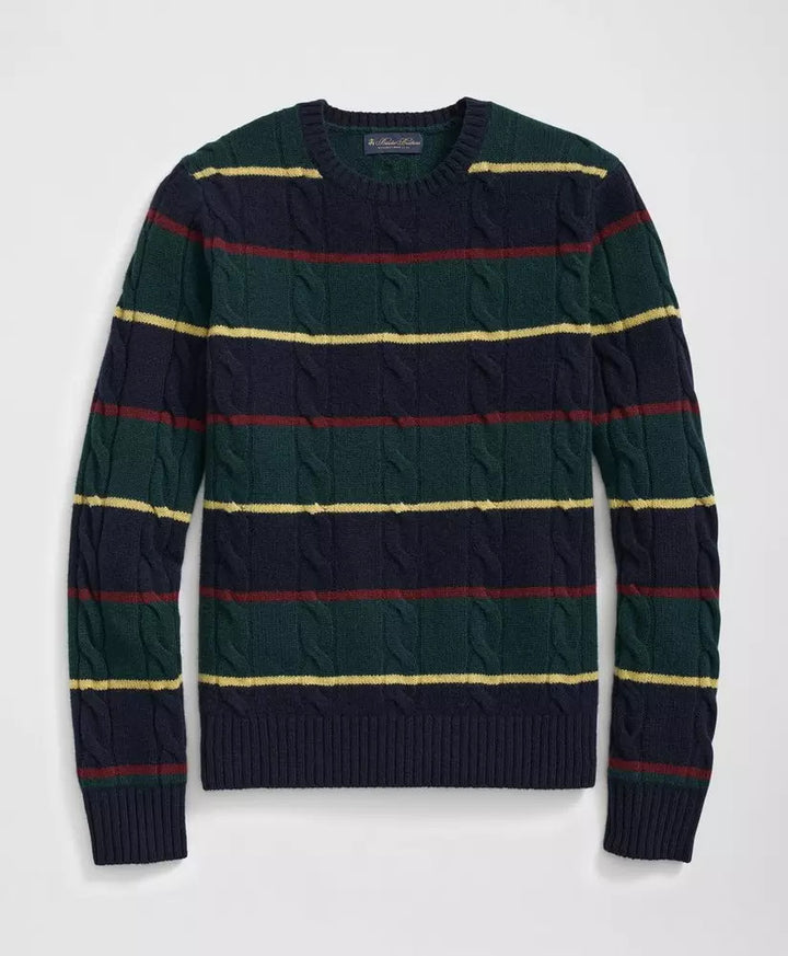 Brooks Brothers Archive Cable Striped Sweater in Merino Wool: Navy