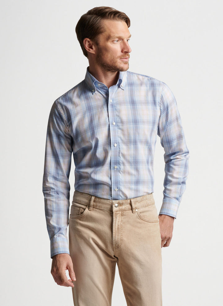 Peter Millar Devon Cotton Sport Shirt: Channel Blue