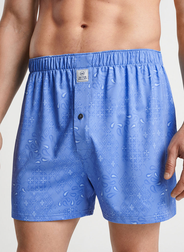 Peter Millar Geo Paisley Performance Boxer Short: Bonnet Blue