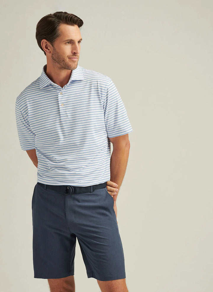 Peter Millar Dunnes Performance Jersey Polo: White/Cottage Blue