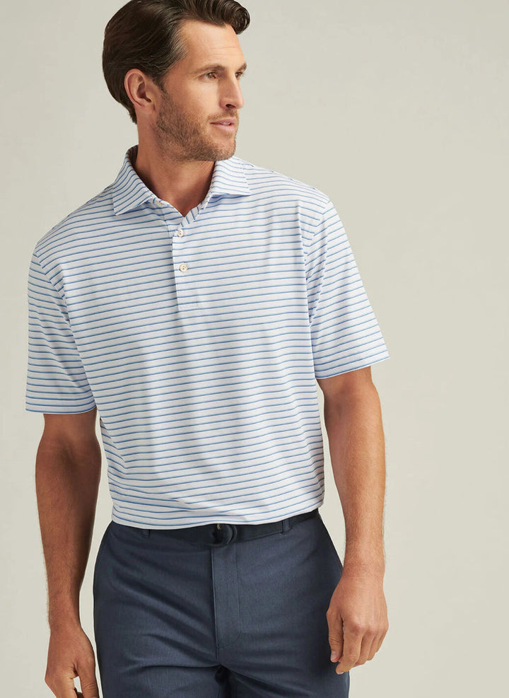 Peter Millar Dunnes Performance Jersey Polo: White/Cottage Blue