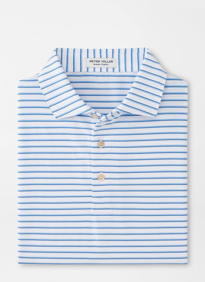 Peter Millar Dunnes Performance Jersey Polo: White/Cottage Blue