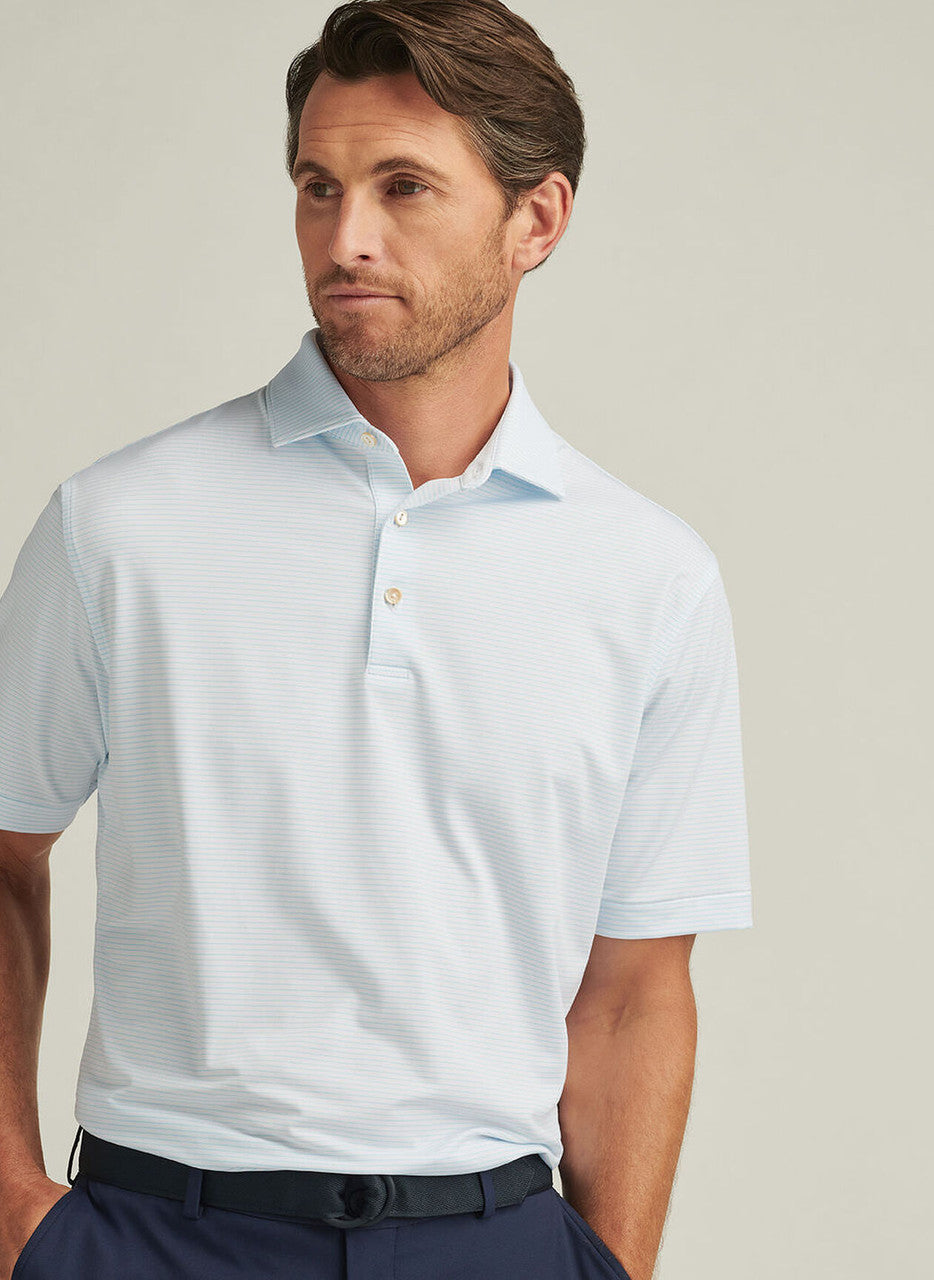 Peter Millar Highlands Performance Jersey Polo: White/Maya Blue