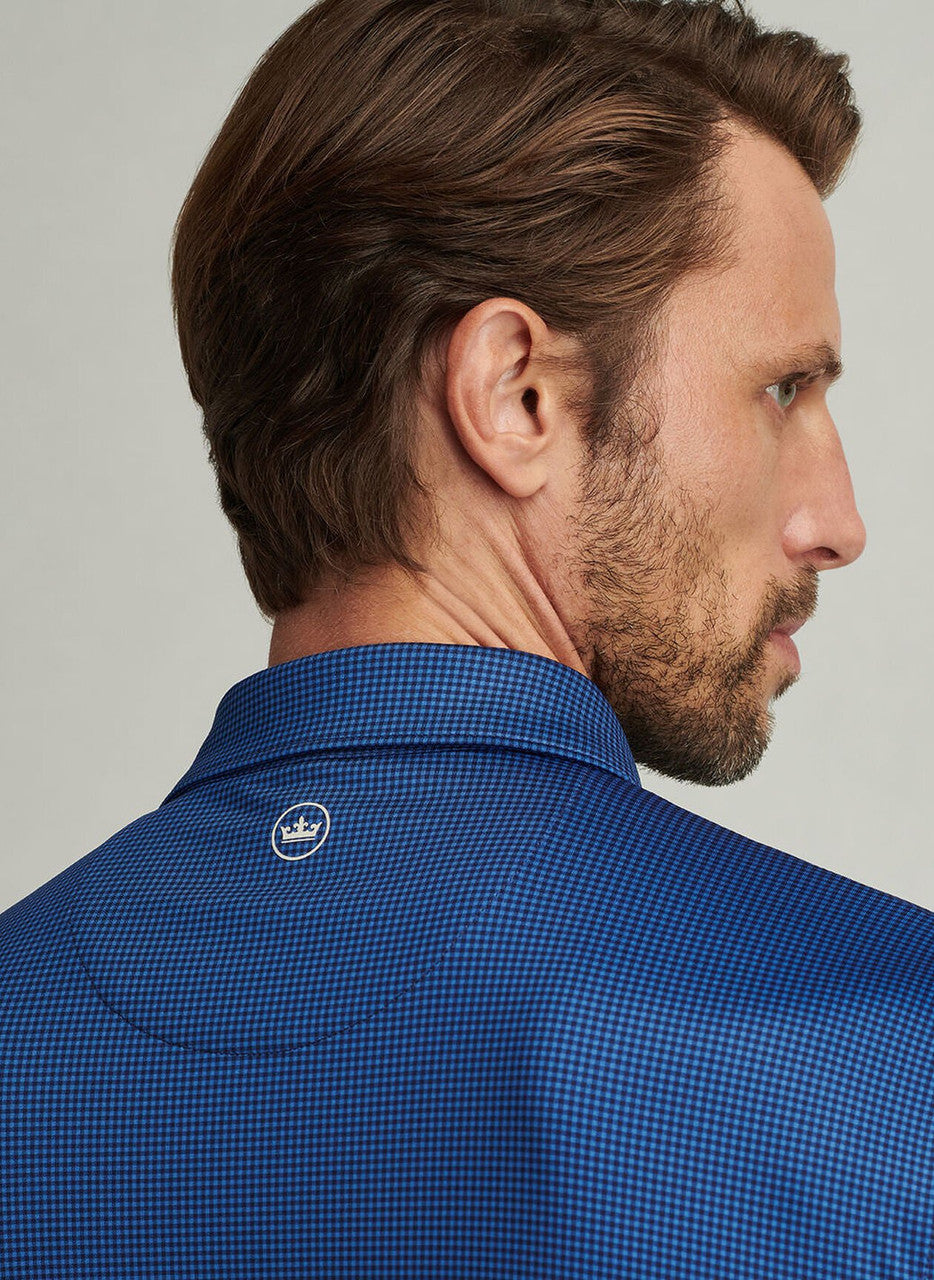 Peter Millar Gingham Performance Jersey Polo: Navy