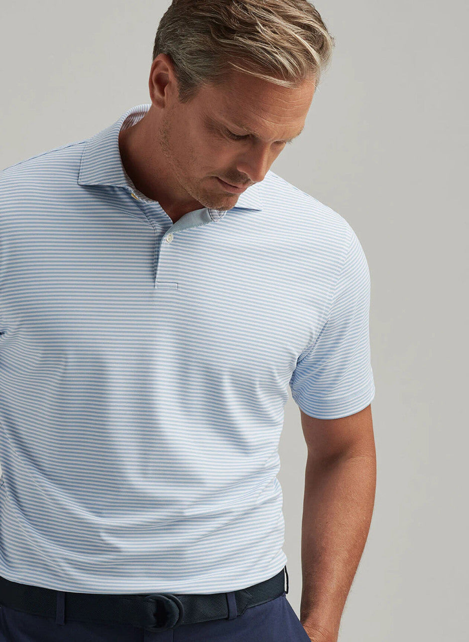 Peter Millar Crown Crafted Ambrose Performance Jersey Polo: White/Blue Frost