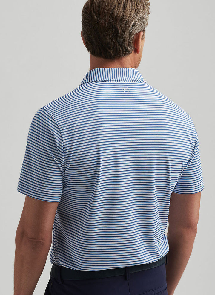 Peter Millar Crown Crafted Tempo Performance Mesh Polo: White/Ocean Blue