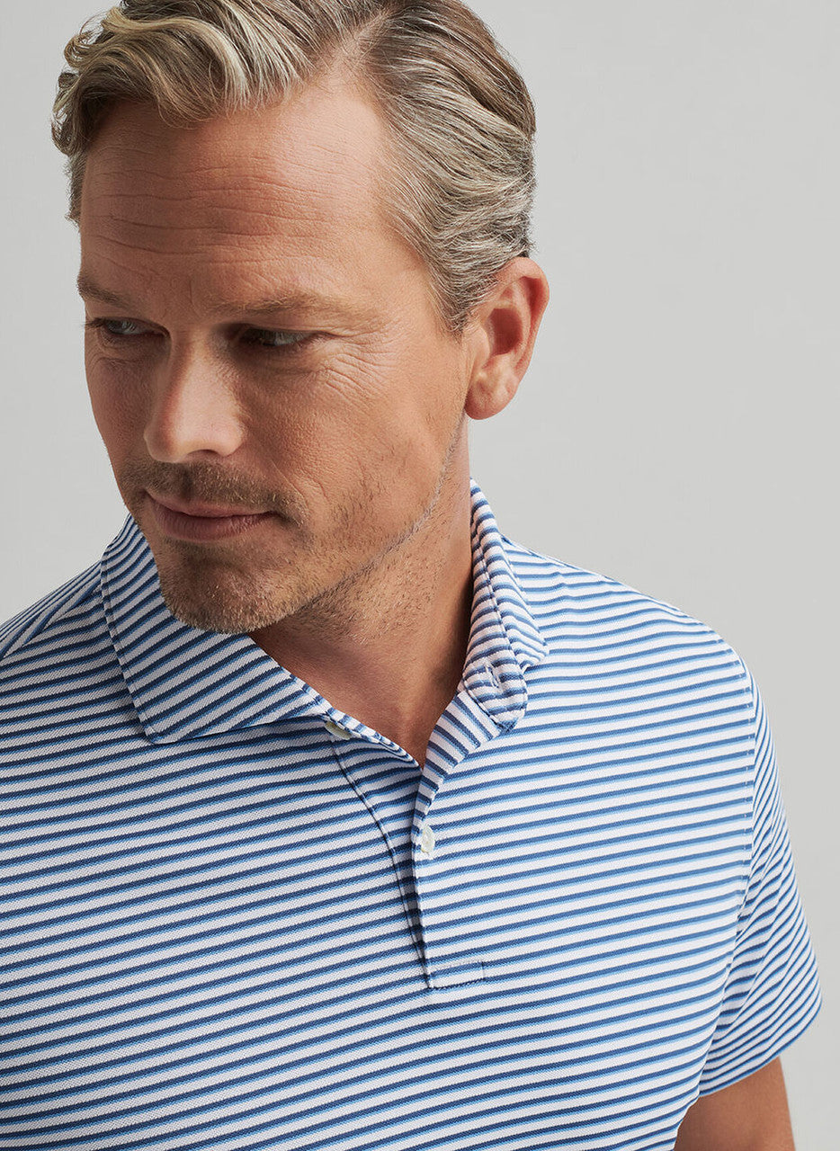 Peter Millar Crown Crafted Tempo Performance Mesh Polo: White/Ocean Blue