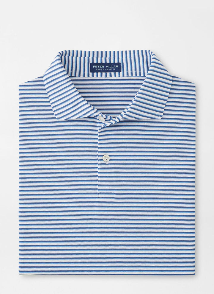 Peter Millar Crown Crafted Tempo Performance Mesh Polo: White/Ocean Blue