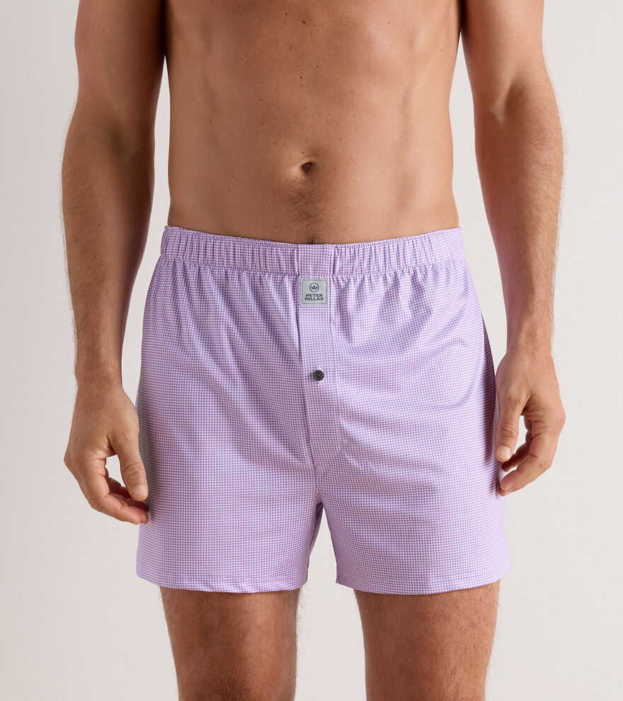 Peter Millar Gingham Performance Boxer Short: Purple Iris