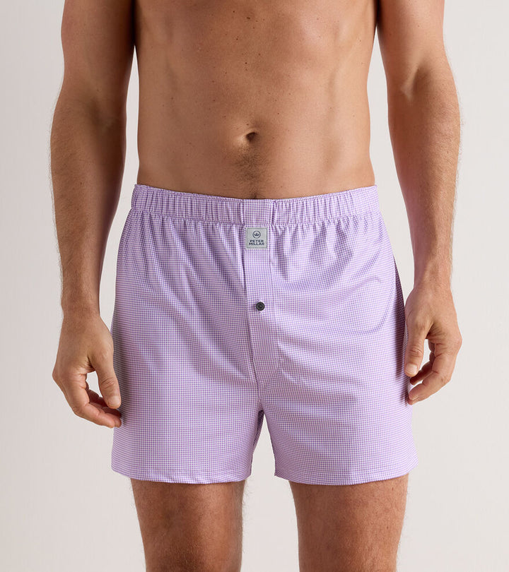 Peter Millar Gingham Performance Boxer Short: Purple Iris
