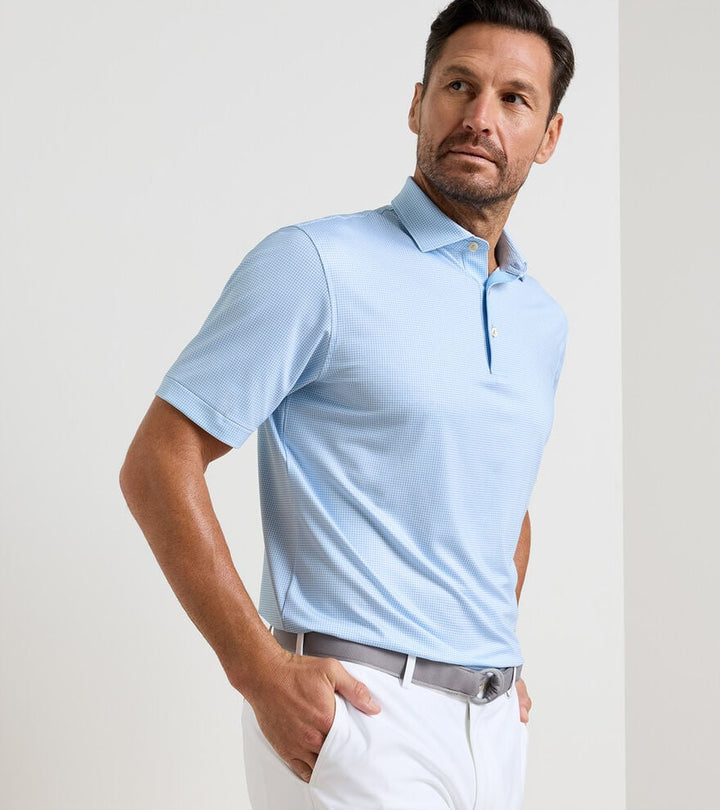 Peter Millar Gingham Performance Jersey Polo with Lake Murray: Cottage Blue