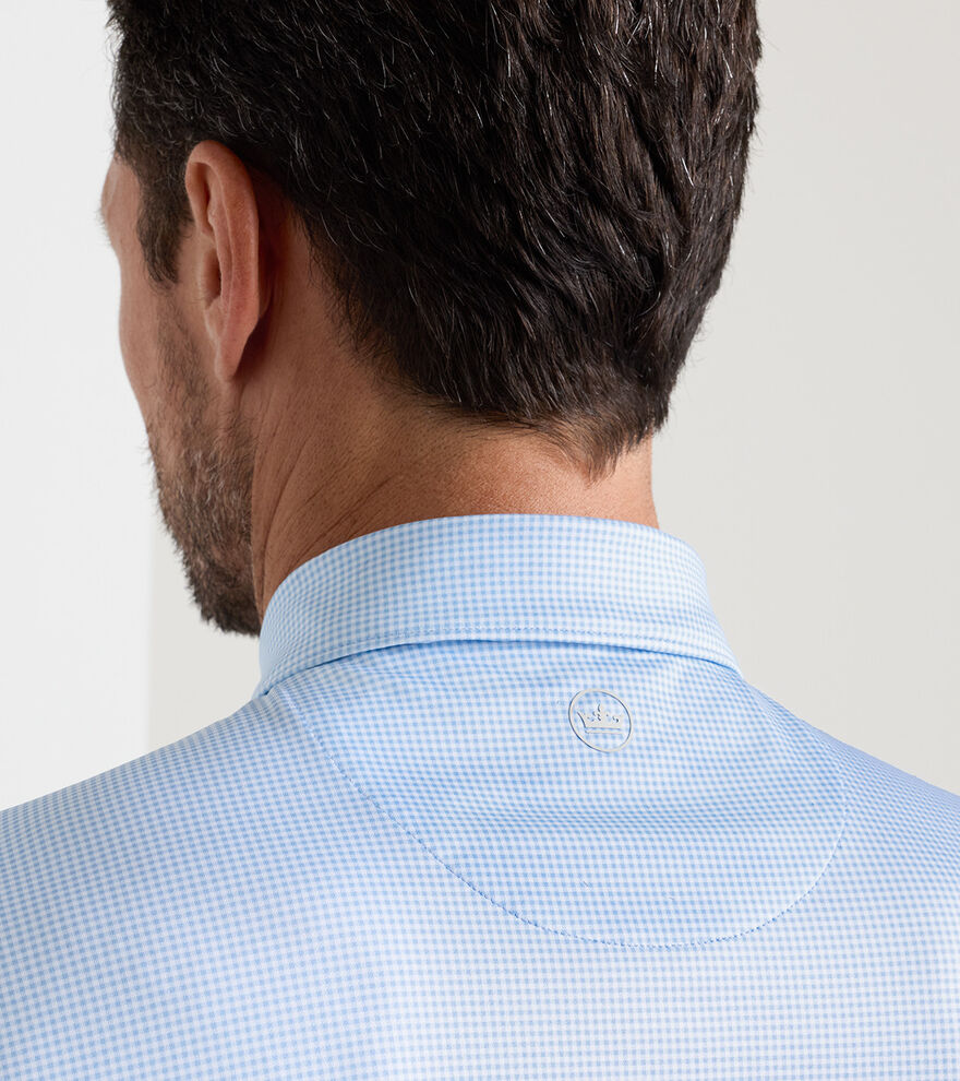 Peter Millar Gingham Performance Jersey Polo with Lake Murray: Cottage Blue